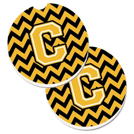 Carolines Treasures Letter C Chevron Black and Gold Set of 2 Cup Holder Car Coaster CJ1053-CCARC